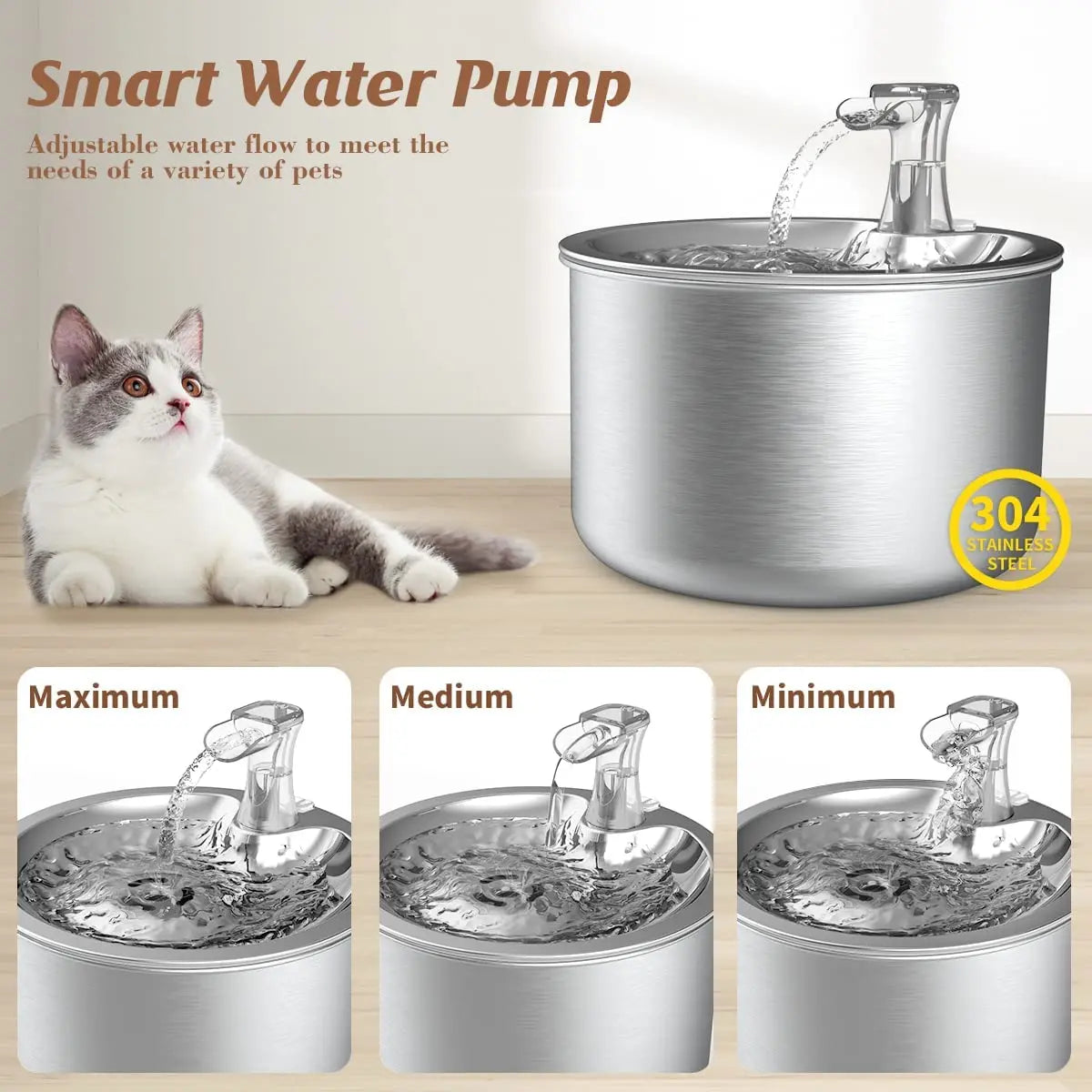 Fully Stainless Steel 2L Pet Automatic Water Dispenser- cat water fountain with optional sensor and heater