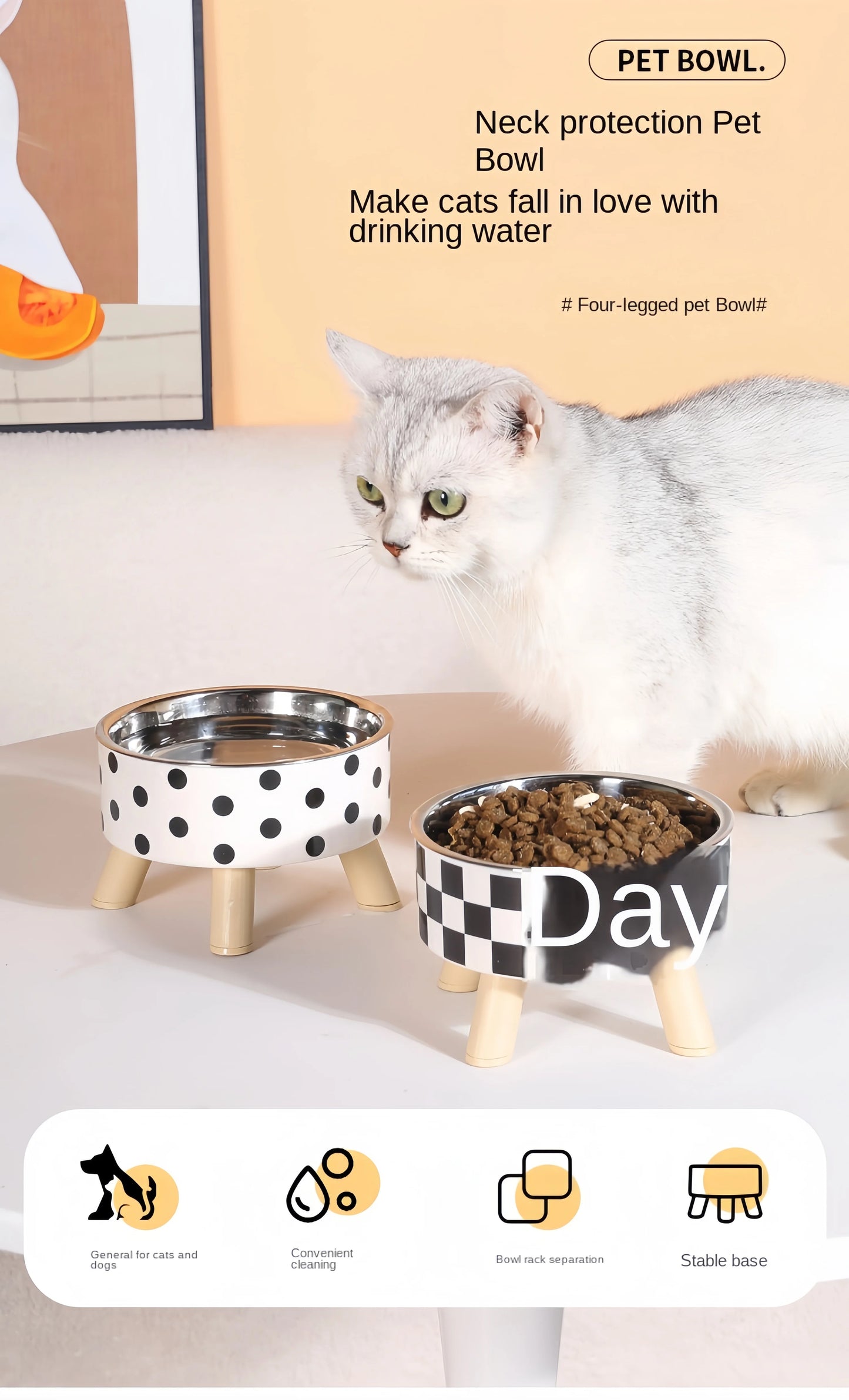 Elevated Cats Feeder Bowl Anti-choking Raised Cat Food Water Bowl With Stand Pet Feeding Drinking Supplies bowls for cats dogs