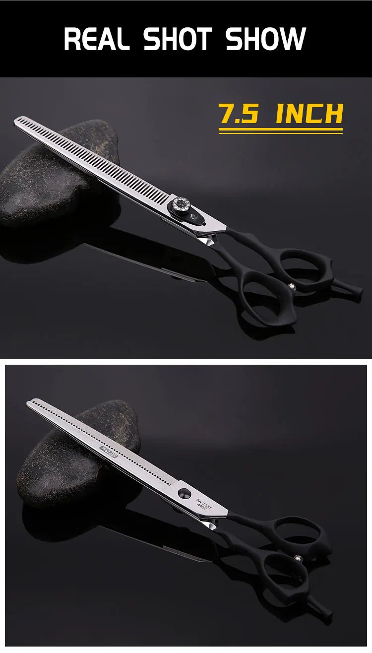 Fenice 7.0/7.5 inch Professional Pet Dog Grooming Thinning Scissors Black Handle Thinning Rate 35% Thinner Shears JP440C