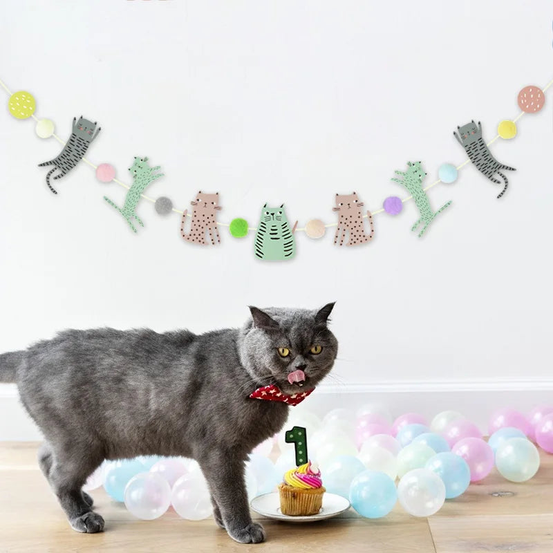 Cat Dog Pet Party Flag Garland Cartoon Happy Birthday Decoration Cute Dog And Cat Animal Paper Banner For DIY Pet Party Supplies