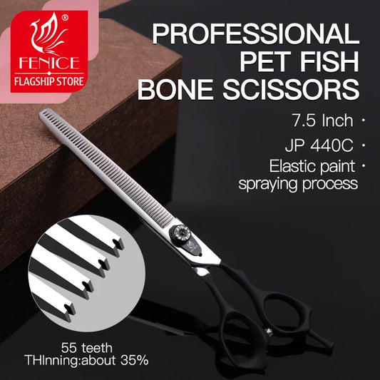 Fenice 7.0/7.5 inch Professional Pet Dog Grooming Thinning Scissors Black Handle Thinning Rate 35% Thinner Shears JP440C
