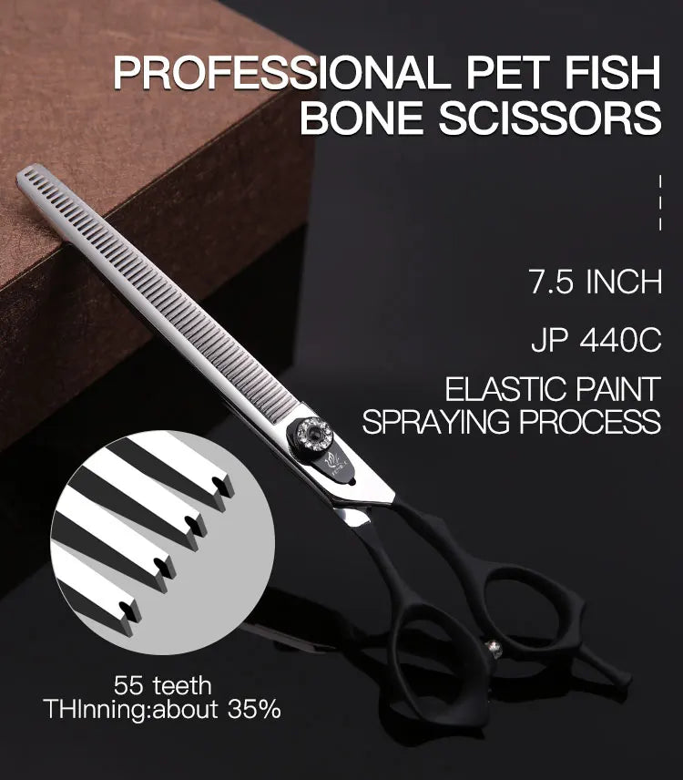 Fenice 7.0/7.5 inch Professional Pet Dog Grooming Thinning Scissors Black Handle Thinning Rate 35% Thinner Shears JP440C
