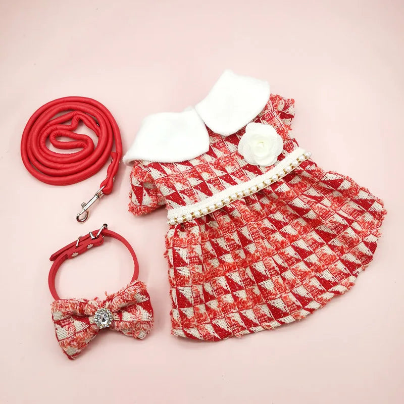 Pet Tweed Dress Spring Autumn Jackets Dog ClothesTeddy Bear Schnauzer Puppy Cat Warm Pet Clothes Dog Christmas Clothes