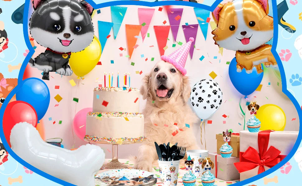 Puppy Dog Birthday Party Supplies,93pcs Decorations&Dog Birthday Party Tableware Set-Banner,Puppy Balloons Party Plates etc