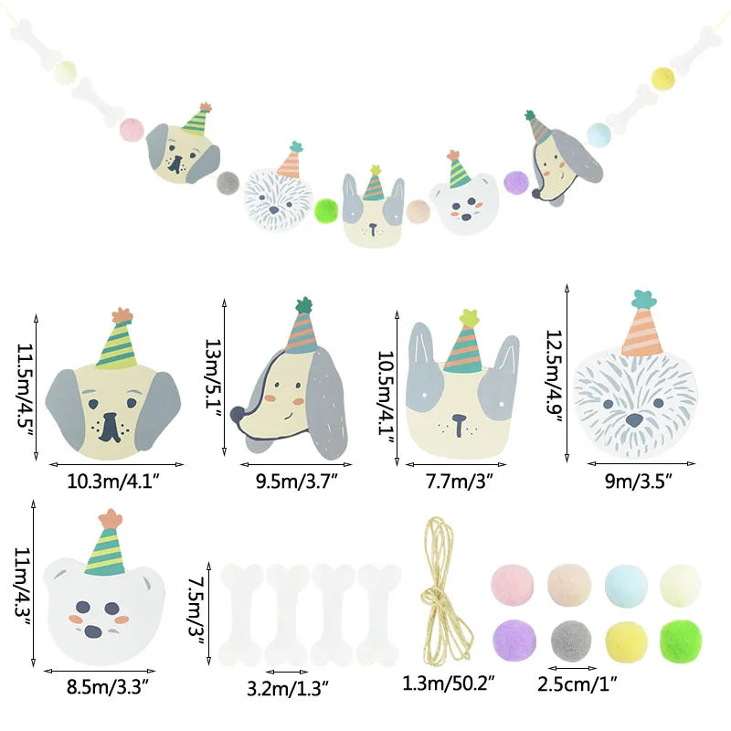 Cat Dog Pet Party Flag Garland Cartoon Happy Birthday Decoration Cute Dog And Cat Animal Paper Banner For DIY Pet Party Supplies