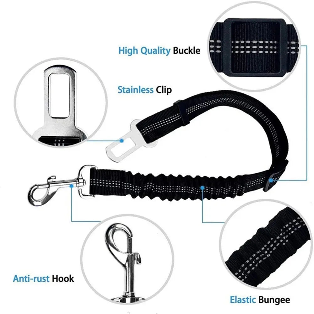Adjustable Dog Car Seat Belt Harness for Dogs-Nylon Reflective Cushioning Elasticity Car Travel Accessories for Dogs