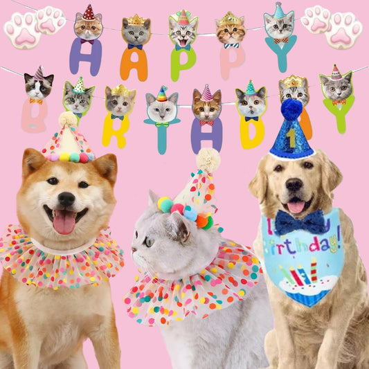 Pet Birthday Dress Set Banner Cat Dog Happy Birthday Party Decoration Exquisite Cute Adding A Joyful Atmosphere Multiple Options