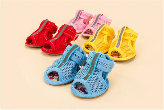 Pet Sandals Summer Dog Walking Supplies Mesh Breathable Shoes for Small Dogs 4Pcs/Set