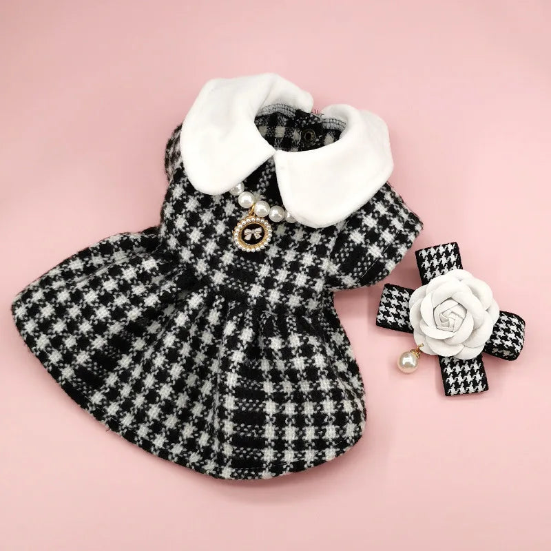 Pet Tweed Dress Spring Autumn Jackets Dog ClothesTeddy Bear Schnauzer Puppy Cat Warm Pet Clothes Dog Christmas Clothes