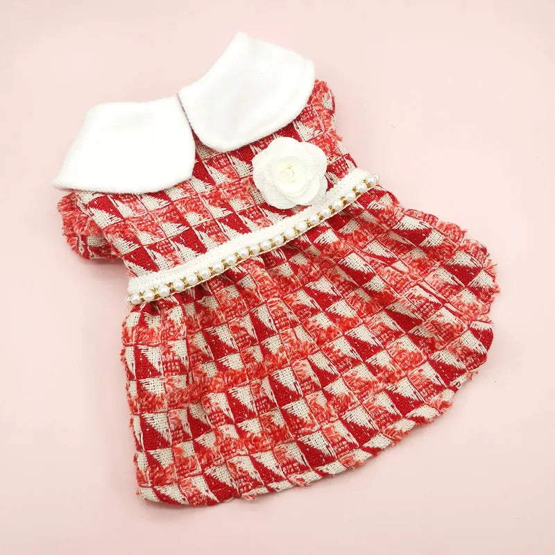 Pet Tweed Dress Spring Autumn Jackets Dog ClothesTeddy Bear Schnauzer Puppy Cat Warm Pet Clothes Dog Christmas Clothes