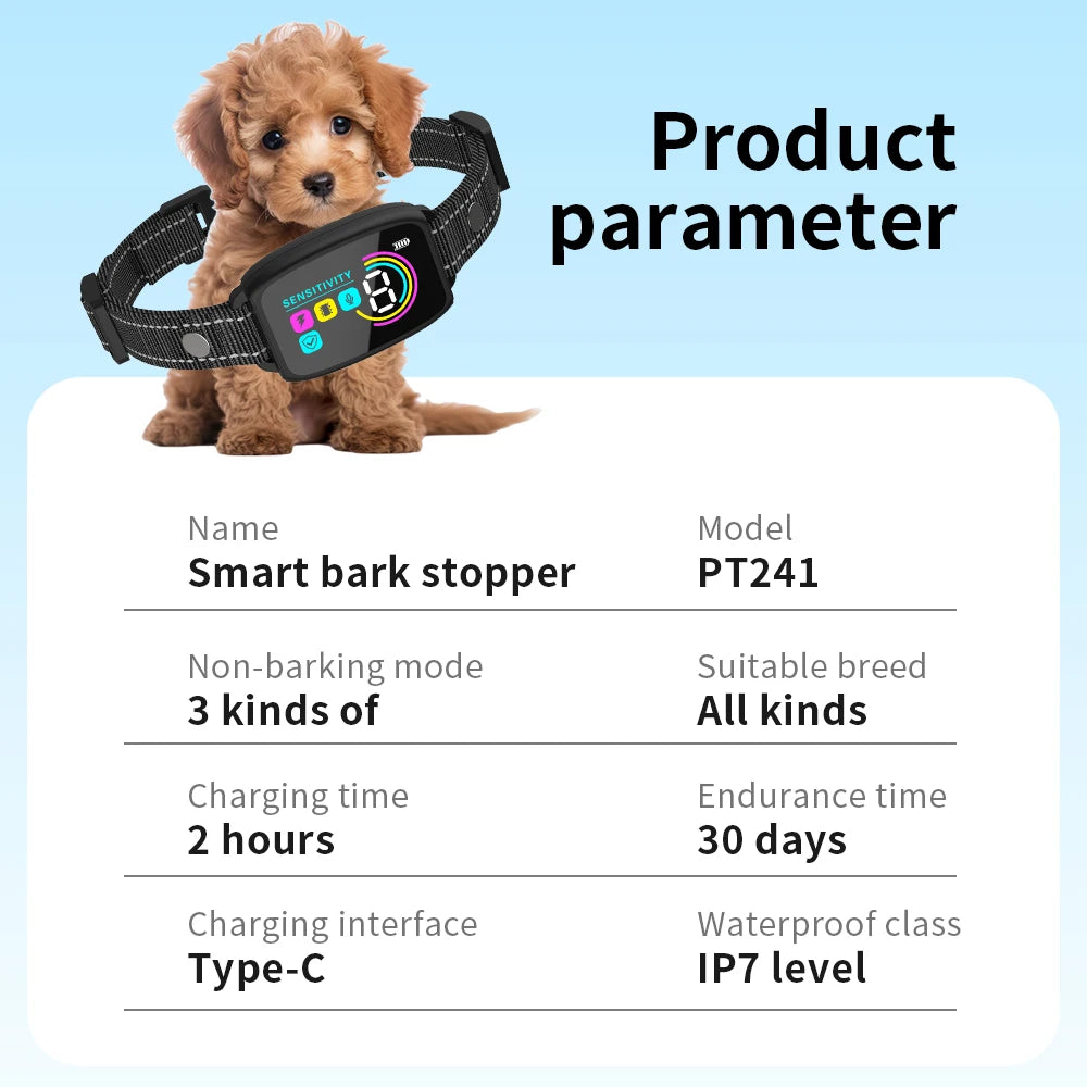 Automatic Anti Barking Dog Collar HD Digital Rechargeable Bark Stopper Smart Stop Barking IP67 Waterproof Collar For Dog