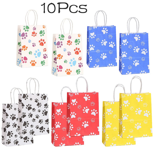 10Pcs Cute Pet Dog Claw Paper Gift Packing Bag Pet Puppy Theme Candy Cookie Bag for Kids Birthday Baby Shower Party Decoration