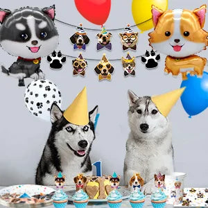 Puppy Dog Birthday Party Supplies,93pcs Decorations&Dog Birthday Party Tableware Set-Banner,Puppy Balloons Party Plates etc