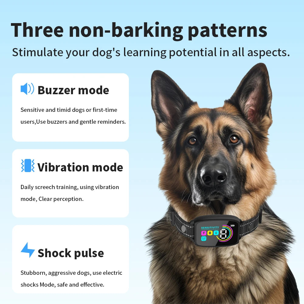 Automatic Anti Barking Dog Collar HD Digital Rechargeable Bark Stopper Smart Stop Barking IP67 Waterproof Collar For Dog