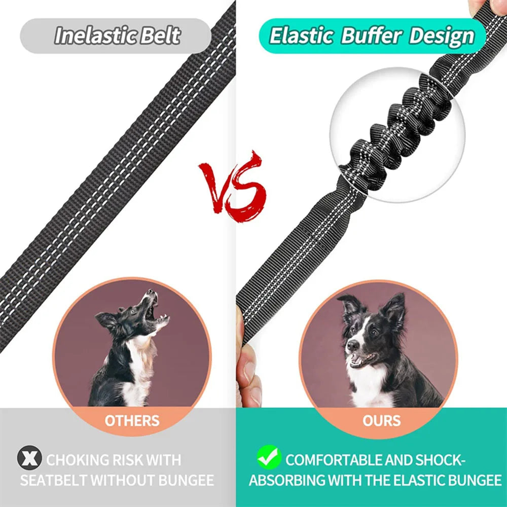 Adjustable Dog Car Seat Belt Harness for Dogs-Nylon Reflective Cushioning Elasticity Car Travel Accessories for Dogs