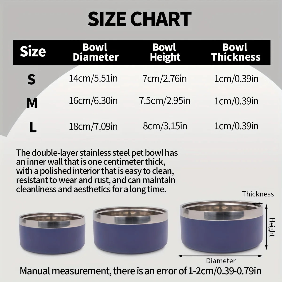 Premium Dog Bowl Stylish Large Capacity Pet Bowl Thickened Double-layer Stainless Steel Design with Non-Slip Mat for Cats Dogs