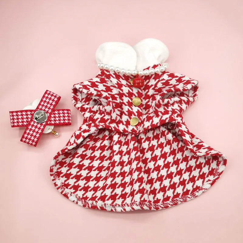 Pet Tweed Dress Spring Autumn Jackets Dog ClothesTeddy Bear Schnauzer Puppy Cat Warm Pet Clothes Dog Christmas Clothes