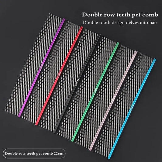 Metal Pet Comb Cat Dog Hair Grooming Stainless Steel Comb Removes Loose Hair Tangles Professional Dog Grooming Supplies