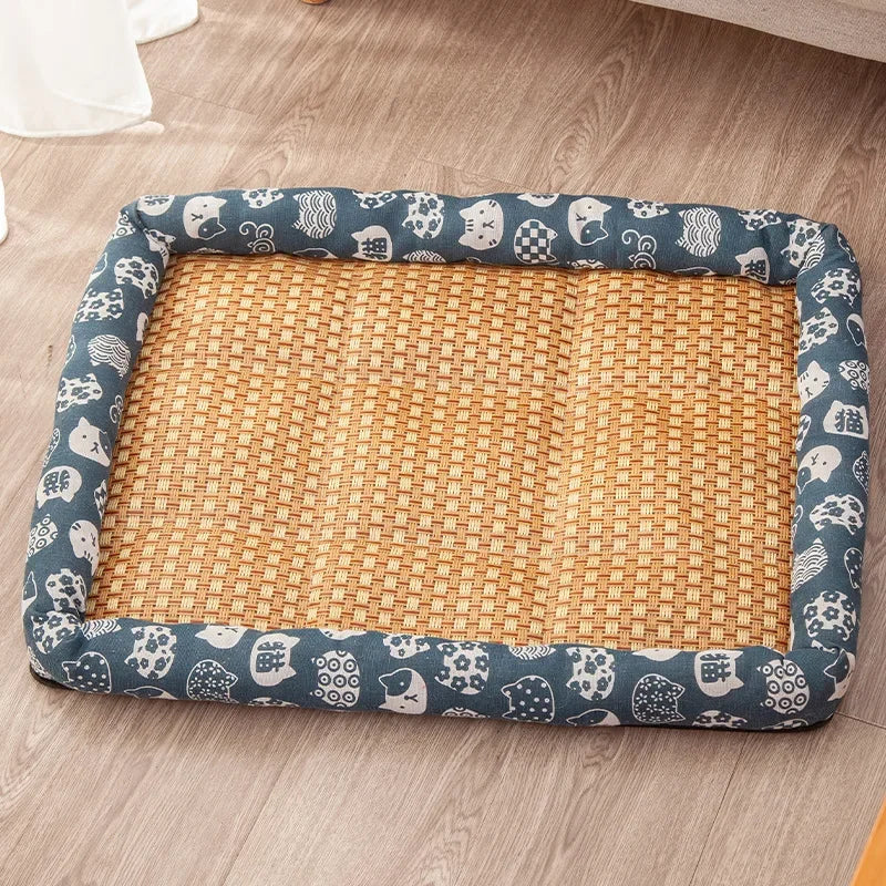Summer Cat Nest Pet Cooling Mat Dog Cooling Sofa Breathable Pad Moistureproof Rattan Wear Cat Puppy Basket Mats cama para