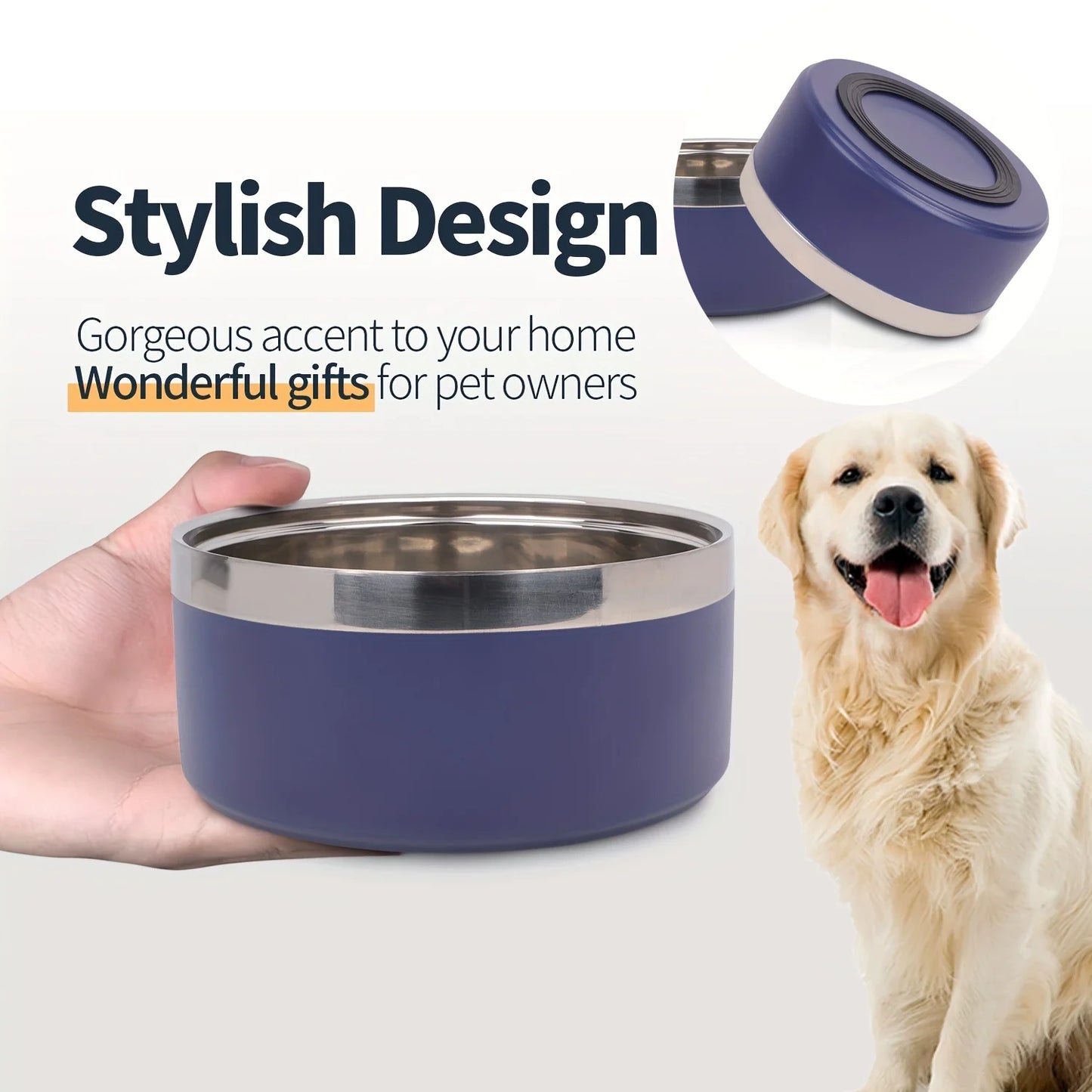 Premium Dog Bowl Stylish Large Capacity Pet Bowl Thickened Double-layer Stainless Steel Design with Non-Slip Mat for Cats Dogs