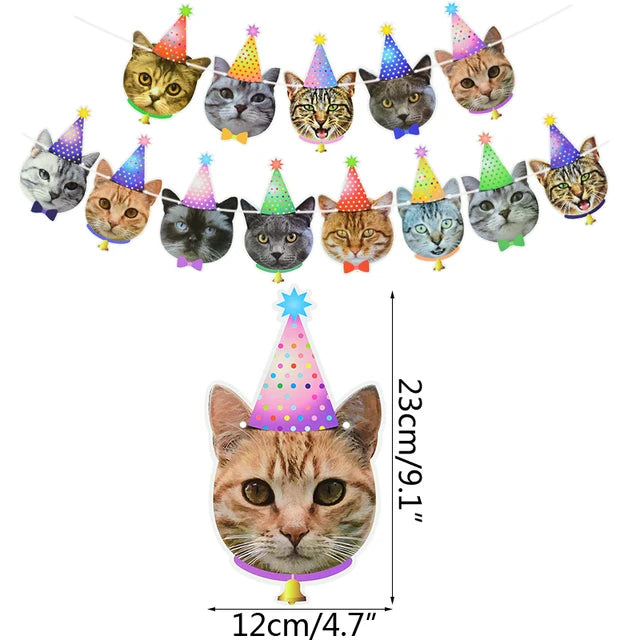 Cat Dog Pet Party Flag Garland Cartoon Happy Birthday Decoration Cute Dog And Cat Animal Paper Banner For DIY Pet Party Supplies