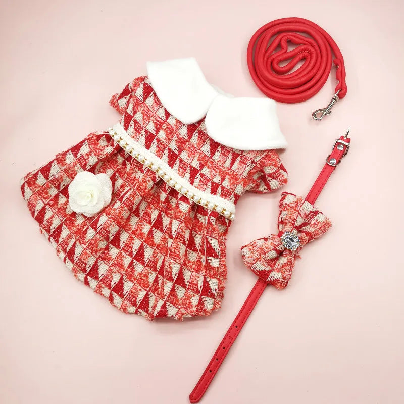 Pet Tweed Dress Spring Autumn Jackets Dog ClothesTeddy Bear Schnauzer Puppy Cat Warm Pet Clothes Dog Christmas Clothes