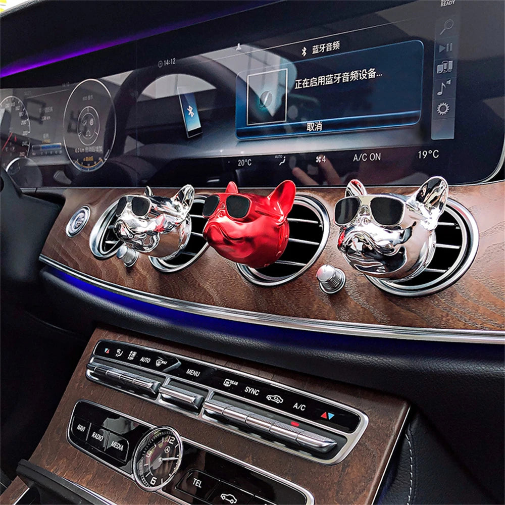 French Dog Solid Air Freshener Perfume Car Diffuser-2PCS Vehicle Deodorant Air Vent Clip Bulldog Air Freshener For Car Refill