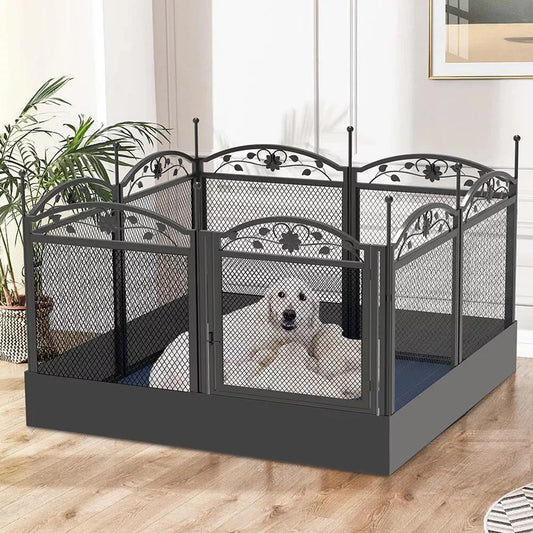 Heavy Duty Large Dog Playpen Pet Exercise Run Enclosure Fence Pet Whelping Pen Box with Waterproof Mat Indoor Outdoor