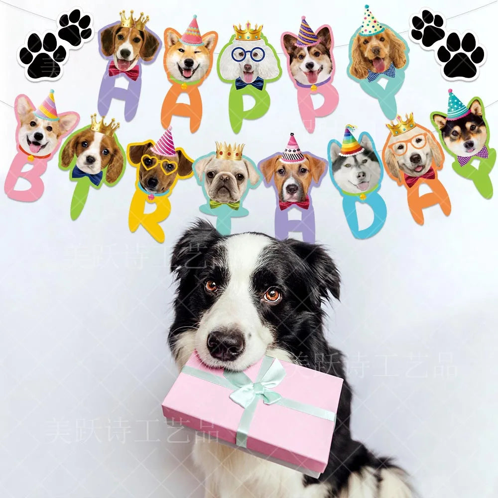 Cat Dog Pet Party Flag Garland Cartoon Happy Birthday Decoration Cute Dog And Cat Animal Paper Banner For DIY Pet Party Supplies