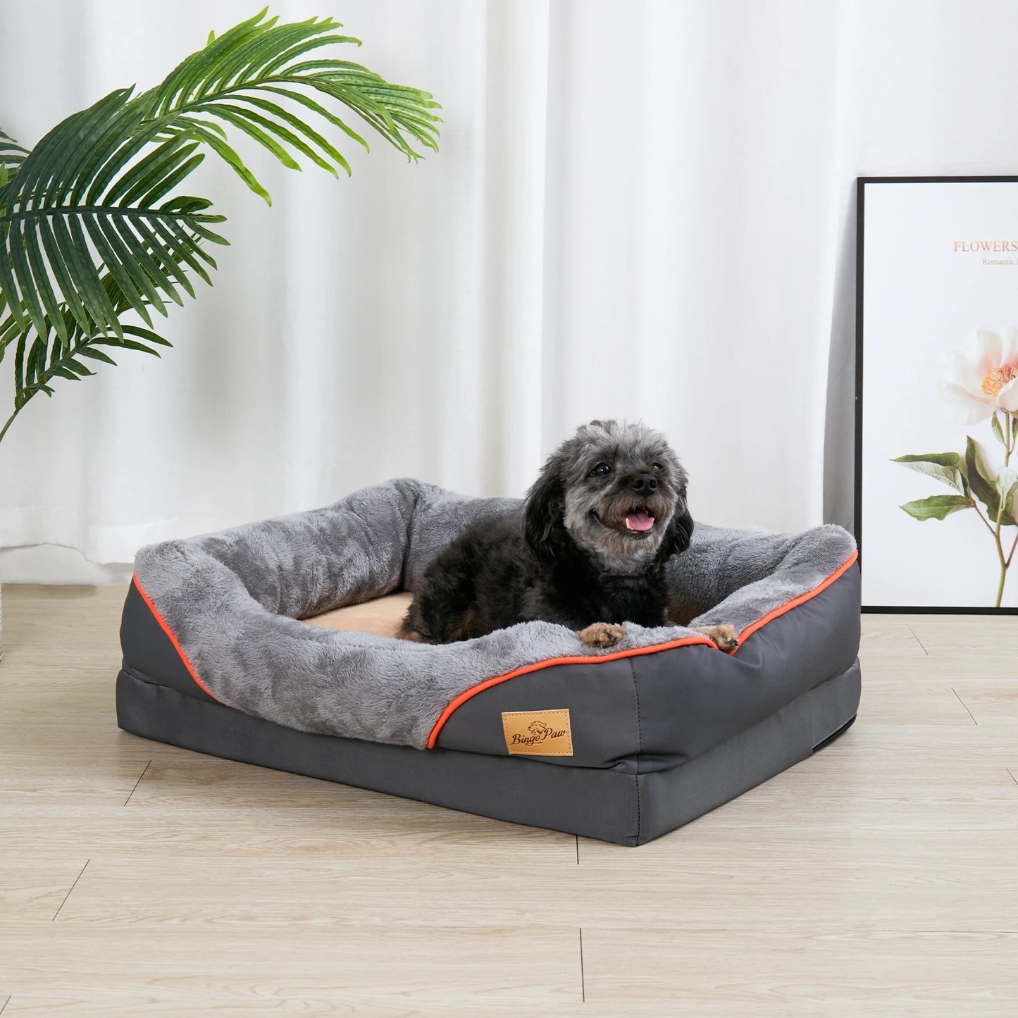L-XXL Dog Bed Super Soft Orthopedic Foam Pet Bed Sleeping Mat with Cotton-padded Bolster and Removable Cover