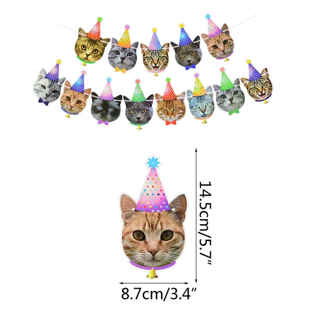 Cat Dog Pet Party Flag Garland Cartoon Happy Birthday Decoration Cute Dog And Cat Animal Paper Banner For DIY Pet Party Supplies