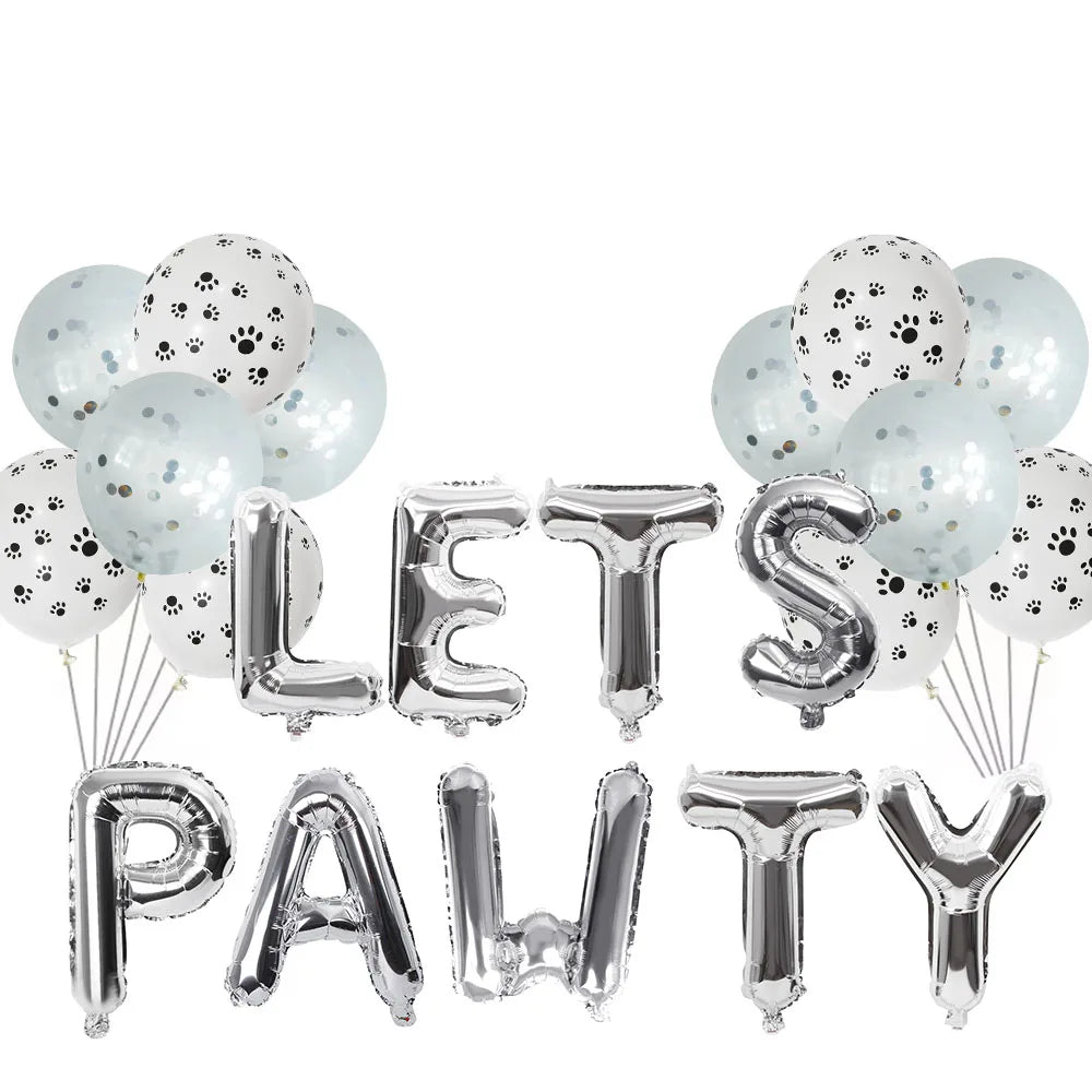 1set Pet Dog Birthday Theme Party LETS PAWTY Letter Foil Balloon Decoration Set Girl Boy Celebration Atmosphere Party Supplies