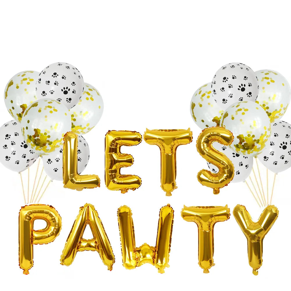 1set Pet Dog Birthday Theme Party LETS PAWTY Letter Foil Balloon Decoration Set Girl Boy Celebration Atmosphere Party Supplies