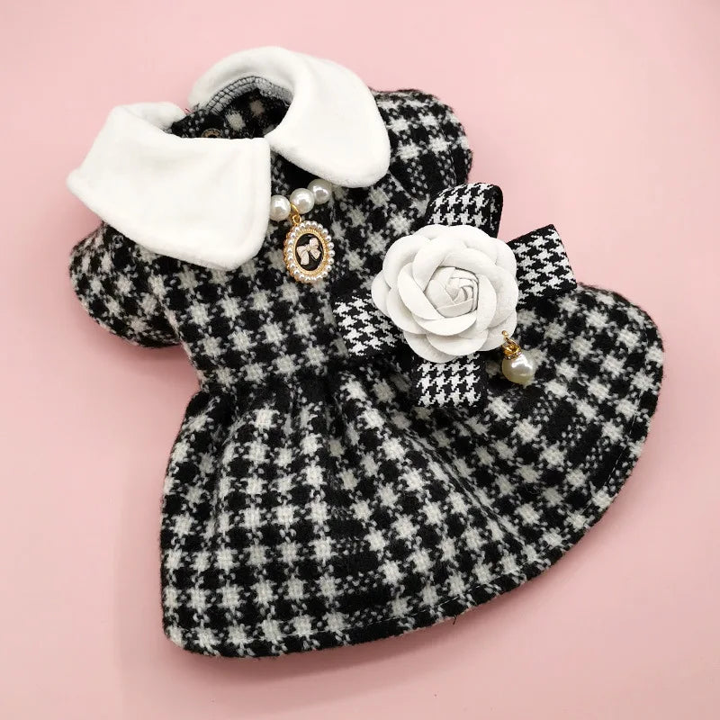 Pet Tweed Dress Spring Autumn Jackets Dog ClothesTeddy Bear Schnauzer Puppy Cat Warm Pet Clothes Dog Christmas Clothes