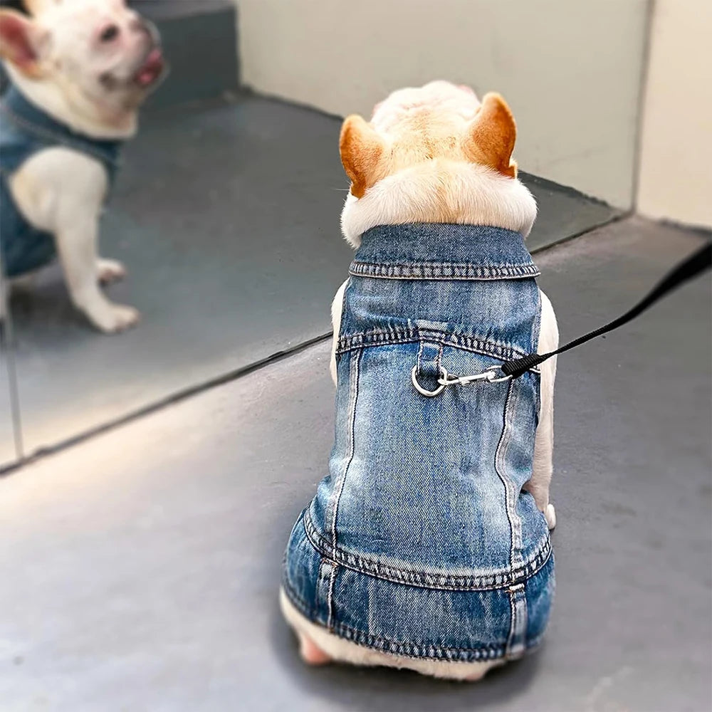 Dog Jeans Jacket ,Cool Puppy Summer Clothes ,Dog Denim Shirts for Small Boy Dogs Cats Outfits Washable Durable Harness Vest