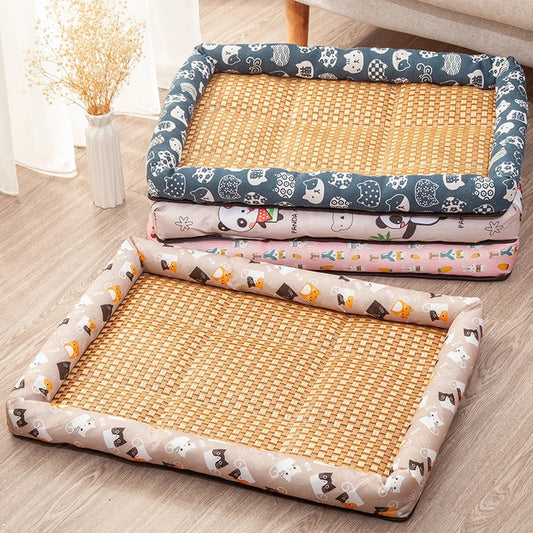 Summer Cat Nest Pet Cooling Mat Dog Cooling Sofa Breathable Pad Moistureproof Rattan Wear Cat Puppy Basket Mats cama para