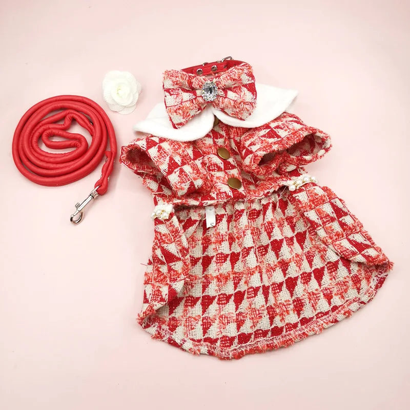 Pet Tweed Dress Spring Autumn Jackets Dog ClothesTeddy Bear Schnauzer Puppy Cat Warm Pet Clothes Dog Christmas Clothes