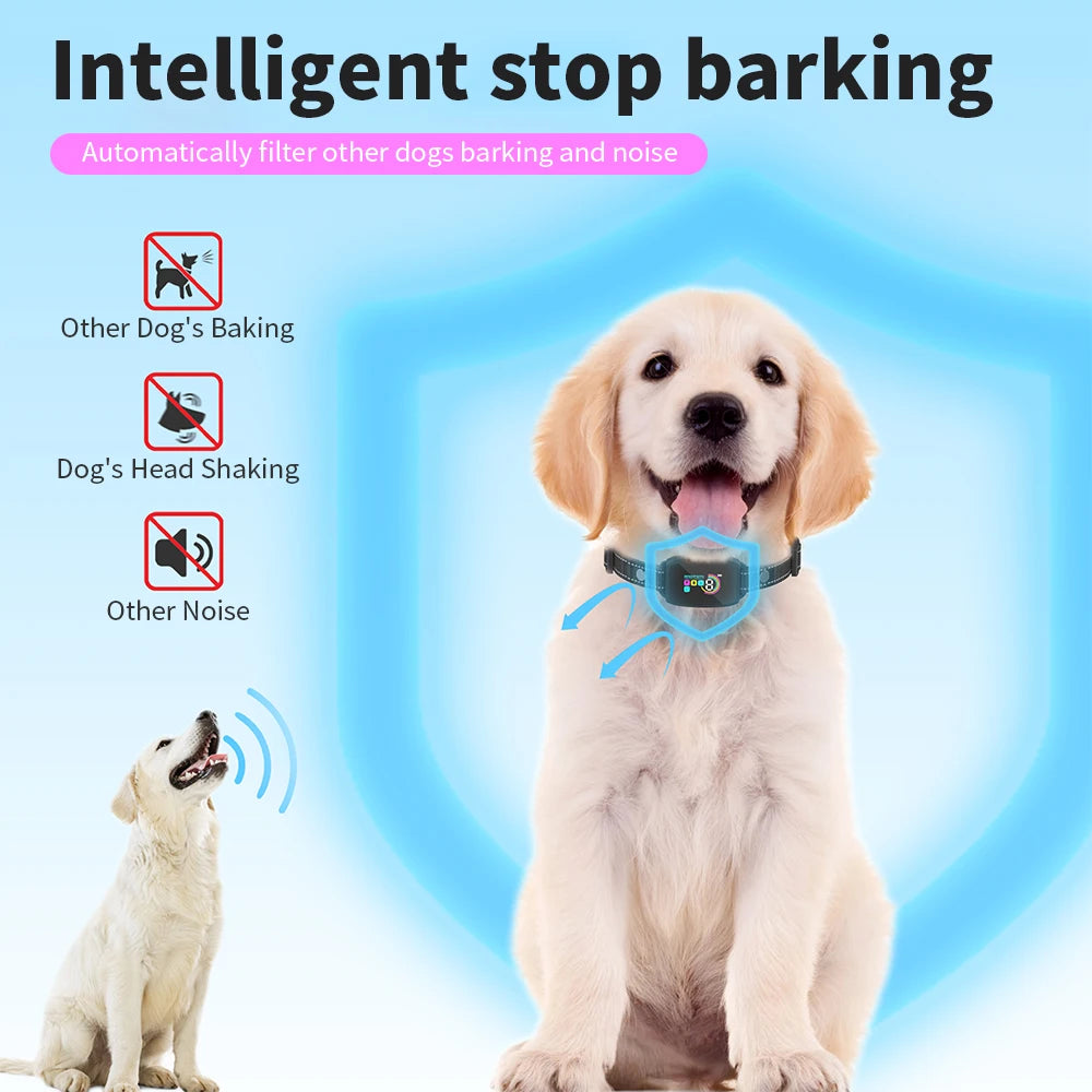 Automatic Anti Barking Dog Collar HD Digital Rechargeable Bark Stopper Smart Stop Barking IP67 Waterproof Collar For Dog