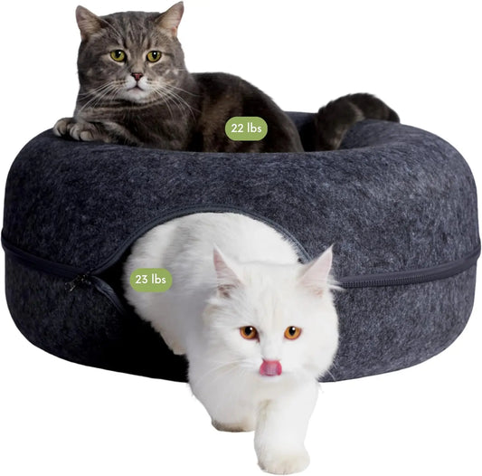 Cat Cave for Multiple & Large Cats Up To 30-45 Lbs, Detachable & Washable Tunnel Bed, Comfy Donut Cat Bed