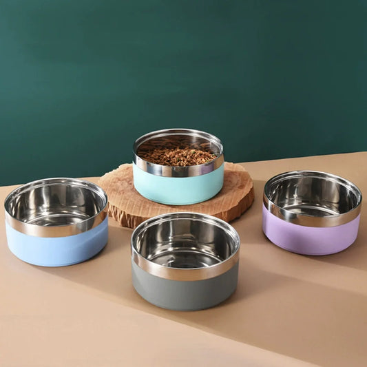 Premium Dog Bowl Stylish Large Capacity Pet Bowl Thickened Double-layer Stainless Steel Design with Non-Slip Mat for Cats Dogs