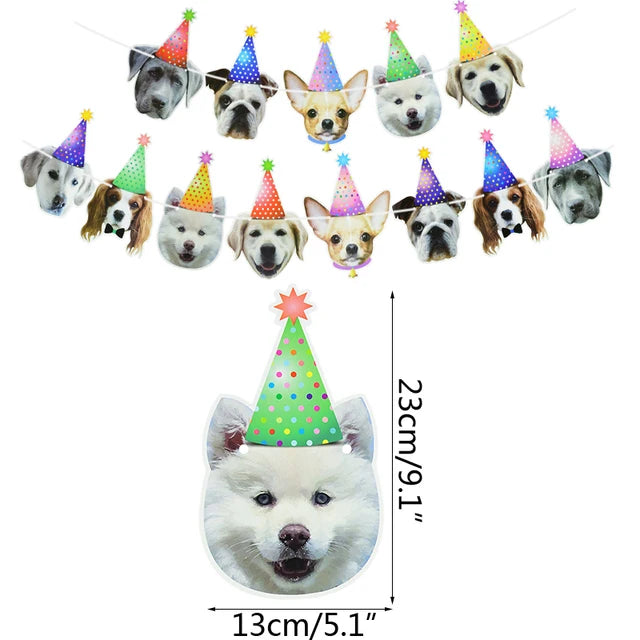 Cat Dog Pet Party Flag Garland Cartoon Happy Birthday Decoration Cute Dog And Cat Animal Paper Banner For DIY Pet Party Supplies