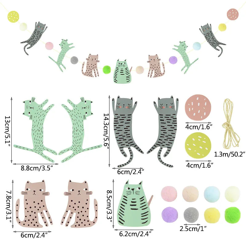 Cat Dog Pet Party Flag Garland Cartoon Happy Birthday Decoration Cute Dog And Cat Animal Paper Banner For DIY Pet Party Supplies
