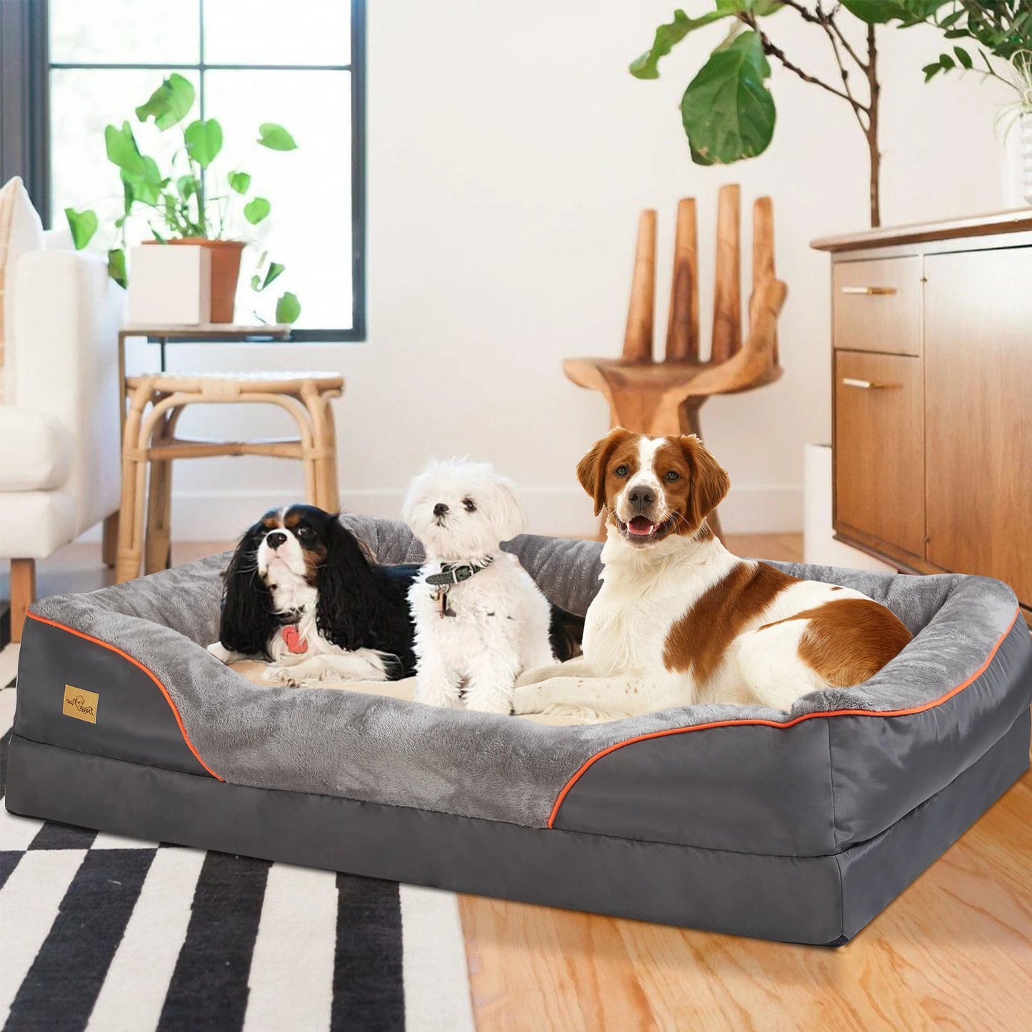 L-XXL Dog Bed Super Soft Orthopedic Foam Pet Bed Sleeping Mat with Cotton-padded Bolster and Removable Cover
