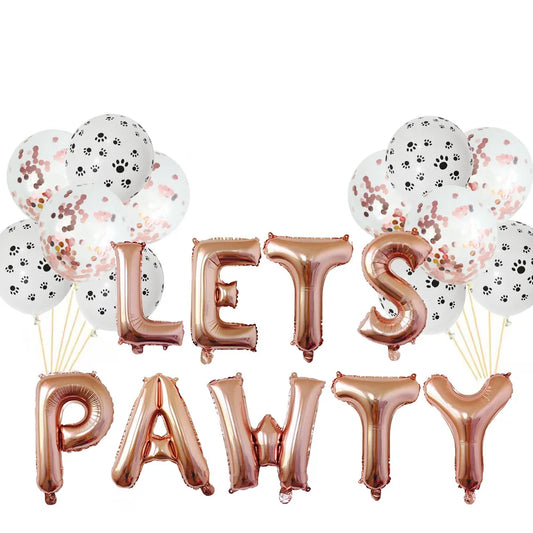 1set Pet Dog Birthday Theme Party LETS PAWTY Letter Foil Balloon Decoration Set Girl Boy Celebration Atmosphere Party Supplies