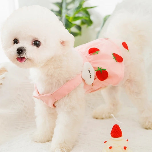 Summer Strawberry Dress for Dog Pet Clothing Dog Suspender Skirt Dog Clothes Cats Puppy Print Cute Dog Mesh Dress Pet Supplies