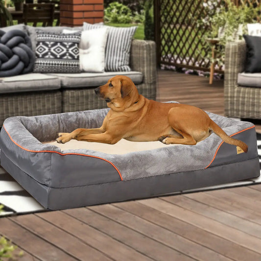 L-XXL Dog Bed Super Soft Orthopedic Foam Pet Bed Sleeping Mat with Cotton-padded Bolster and Removable Cover