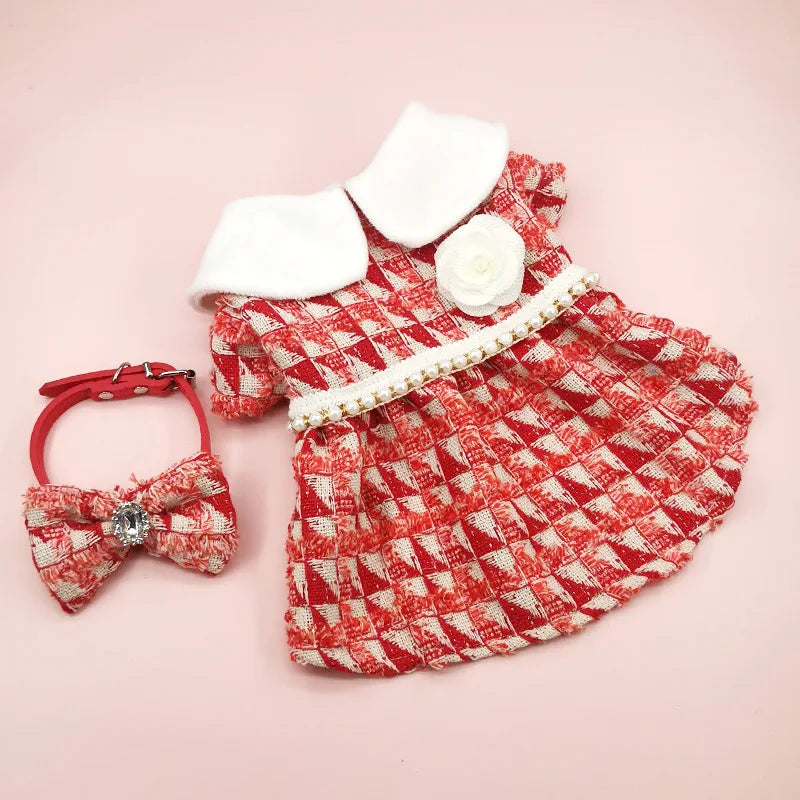 Pet Tweed Dress Spring Autumn Jackets Dog ClothesTeddy Bear Schnauzer Puppy Cat Warm Pet Clothes Dog Christmas Clothes