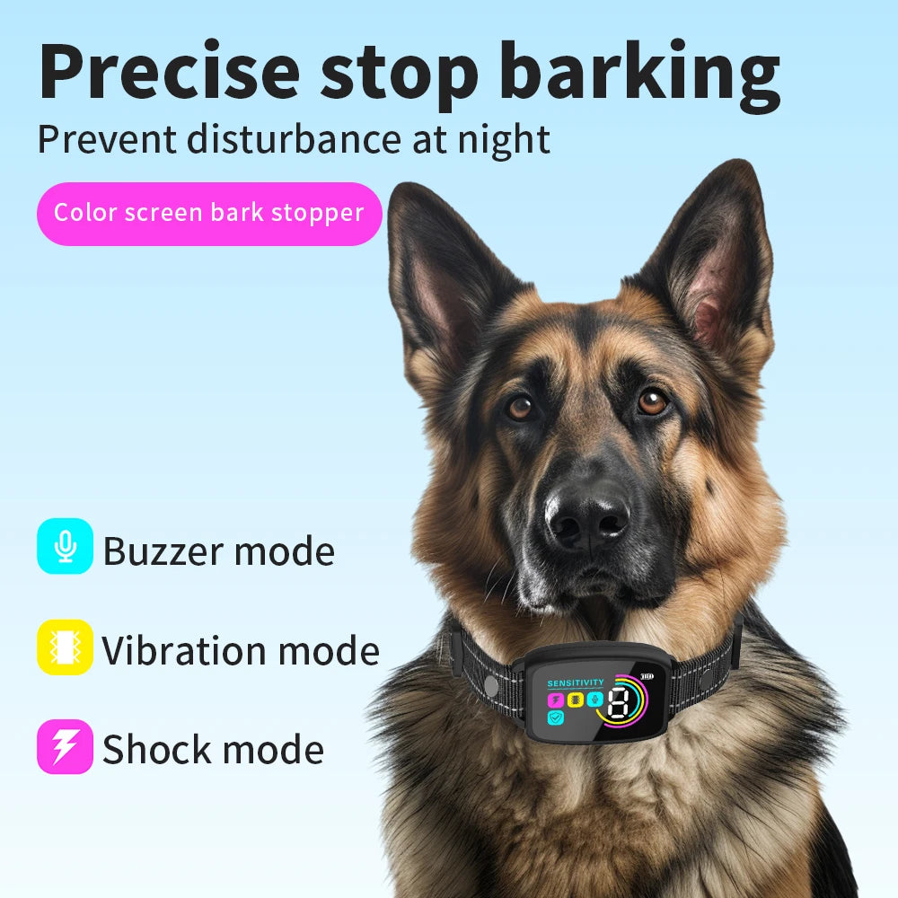 Automatic Anti Barking Dog Collar HD Digital Rechargeable Bark Stopper Smart Stop Barking IP67 Waterproof Collar For Dog