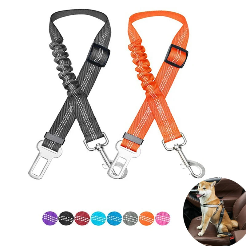Adjustable Dog Car Seat Belt Harness for Dogs-Nylon Reflective Cushioning Elasticity Car Travel Accessories for Dogs