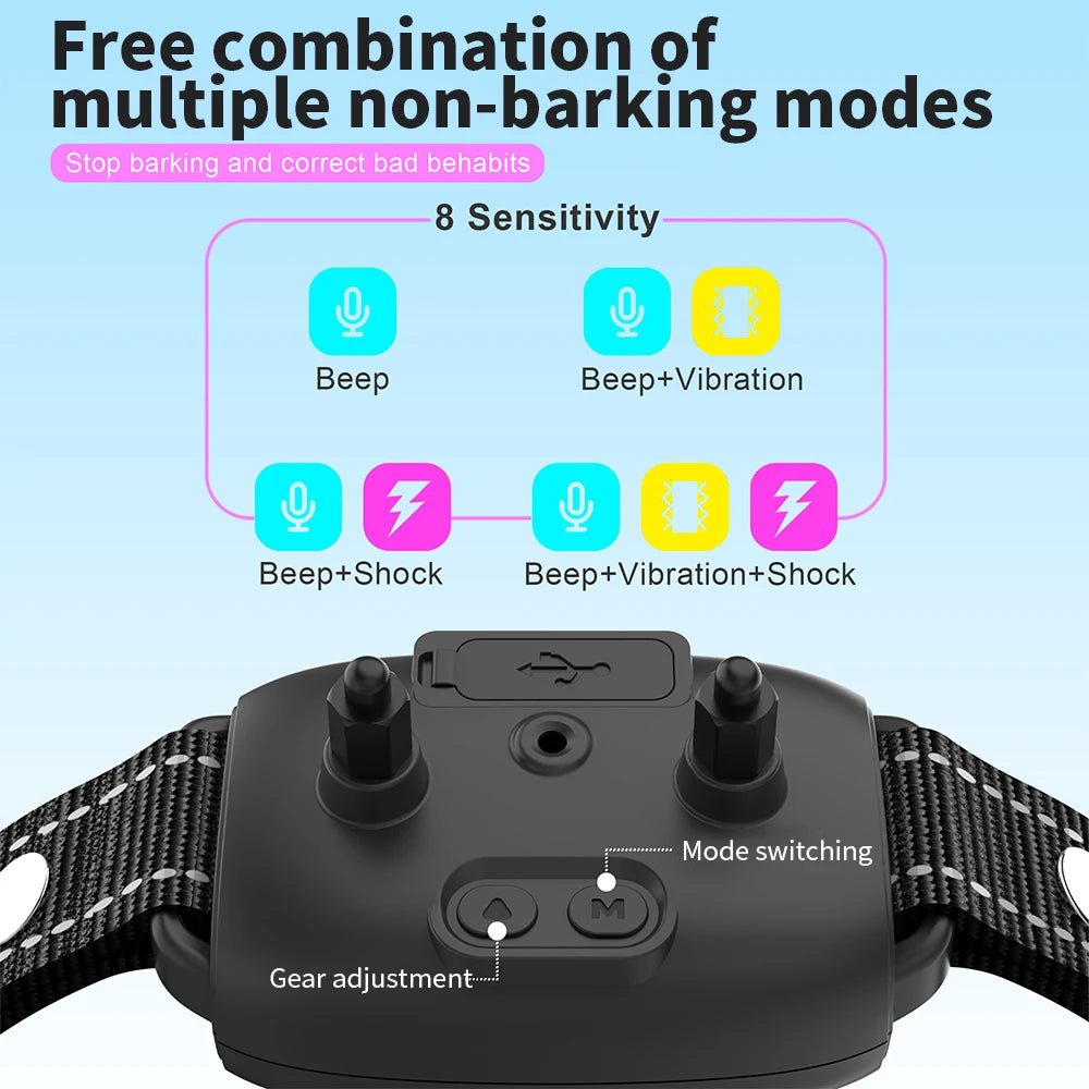 Automatic Anti Barking Dog Collar HD Digital Rechargeable Bark Stopper Smart Stop Barking IP67 Waterproof Collar For Dog